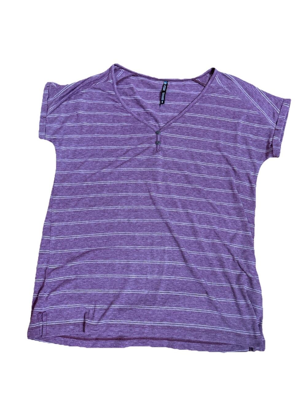 KUHL Women’s Mauve Striped Pullover Short Sleeve Shirt V-Neck Size Small